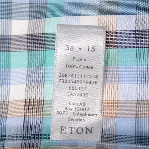 Eton NWT Casual Button Down Shirt Size 38 15 S Contemporary Fit in Blue/Multi
